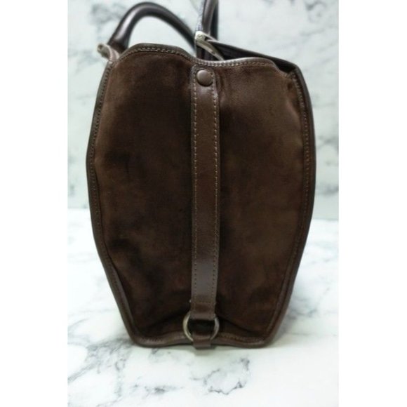 Gucci Brown Top Handle Shoulder Bag Suede Leather Gold GG - Picture 3 of 12